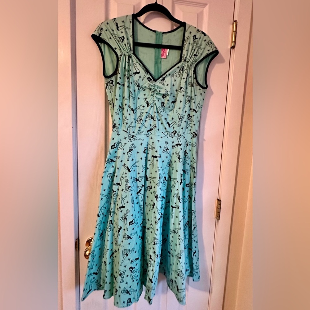 Pinup Couture Heidi Dress Mint Pinup Print by Micheline Pitt - Picture 2 of 3